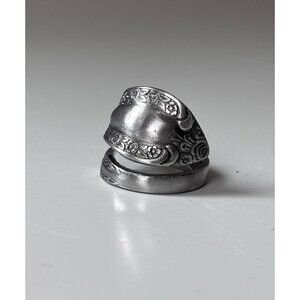 Handmade Floral Spoon Ring - Size 8.5 Silverware Wrap Band Silver